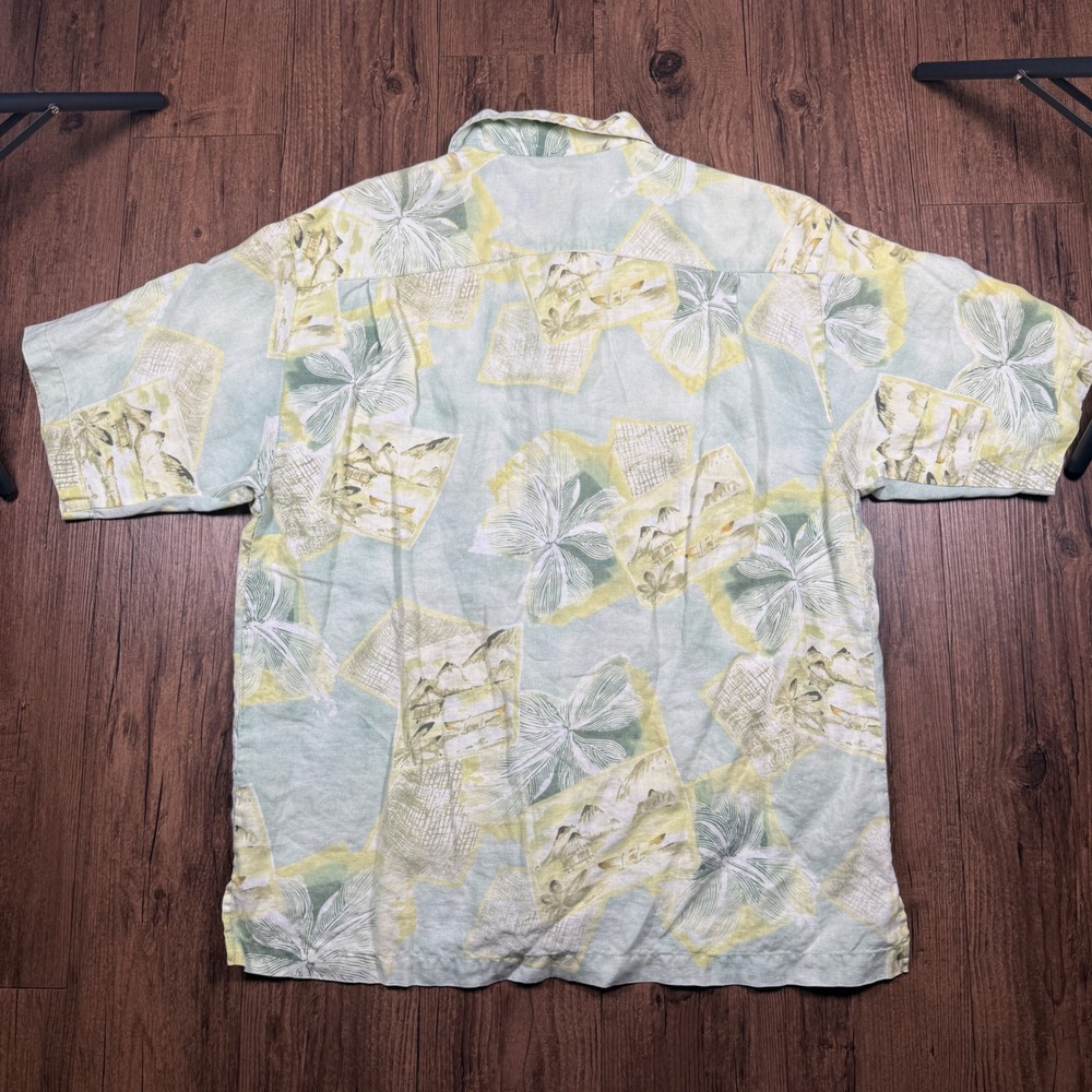 Tommy Bahama Linen Camp Shirt Mens M Green Yellow Tropical Island Loop Collar - Picture 7 of 8